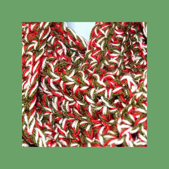 Festive Chunky Hand Crochet Christmas Infinity Cowl Red, White & Green - Picture 3 of 6